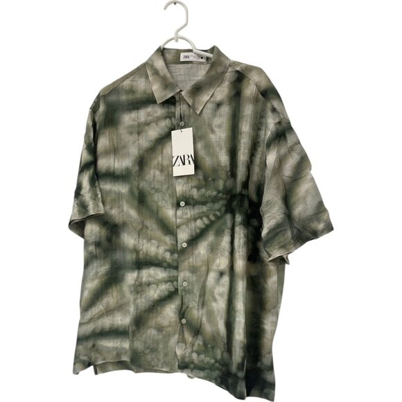Zara Mens Shirt XL Button Up Multi Tie Dye Regular Fit Short Sleeve 8211/305 NWT - Picture 1 of 9